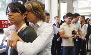 Gay couples seeking marriage licenses