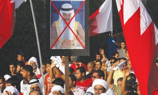 Bahraini protesters call for reform, Saturday.