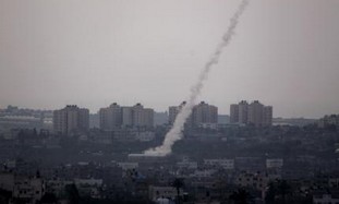 A rocket being fired from the Gaza Strip
