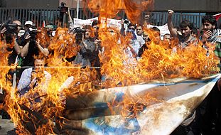 Nakba protesters in Istanbul burn an Israeli flag
