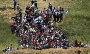Syrian protesters approach the Israeli border