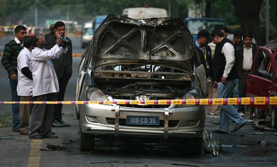 Exploded car at Israeli New Delhi embassy