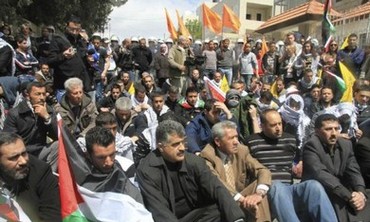 Protesters sitting near Bethlehem on Land Day