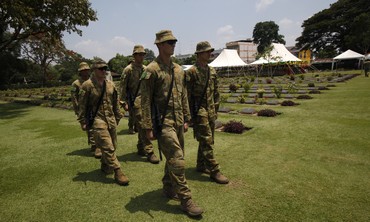 Australian soldiers prior to ANZAC ceremony