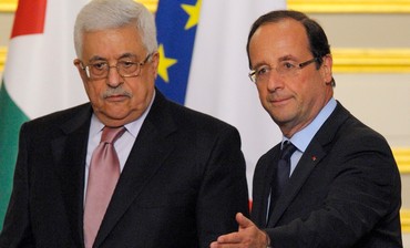 Hollande and Abbas at Elysee Palace in Paris