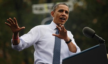 US President Obama at a campaign rally [file]