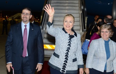 US Secretary of State Clinton arrives in Israel 