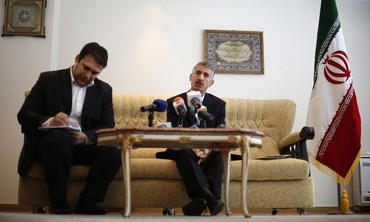 Iranian ambassador to Bulgaria Gholamreza Bageri speaks to reporters  in Sofia February 8, 2013