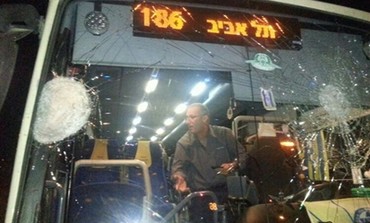 Bus damaged by stones on Route 5 near Ariel, March 14