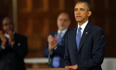 US President Obama at Boston memorial service, April 18, 2013.