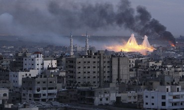 White phosphorus bombs exploding over Gaza city 