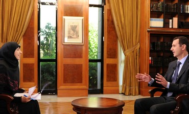 President Bashar al-Assad in an interview with al-Manar TV in Damascus, on May 30,2013 . 
