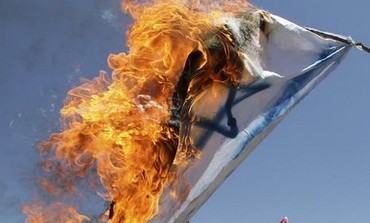 Burning Israeli flag 