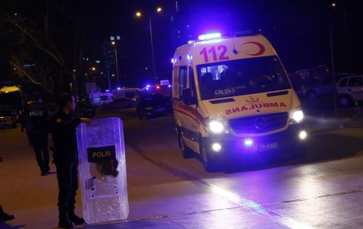 An ambulance arrives after an explosion in Ankara