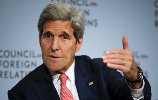 US Secretary of State John F. Kerry speaks to the audience as he discusses the Iran nuclear deal