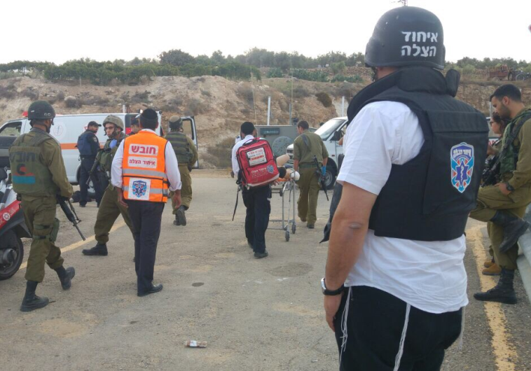 Emergency medical teams at terror scene in Gush Etzion