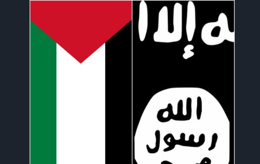 The flags of the Palestine Liberation Organization and Islamic State