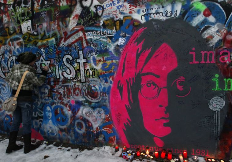 John Lennon's Wall in the historical center of Prague