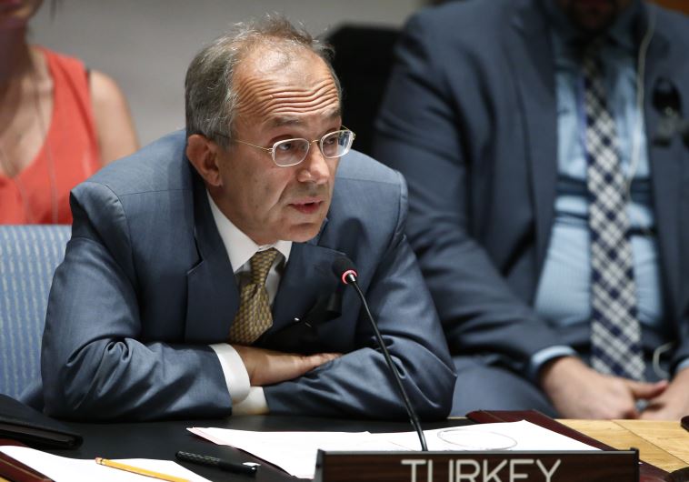 Cevik addresses the Security Council during a meeting about the situation in the Middle East