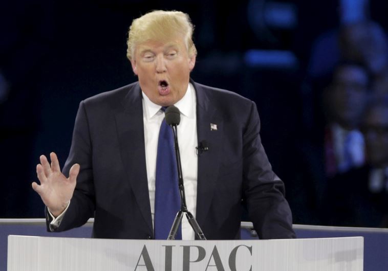 Republican US presidential candidate Donald Trump addresses AIPAC in Washington