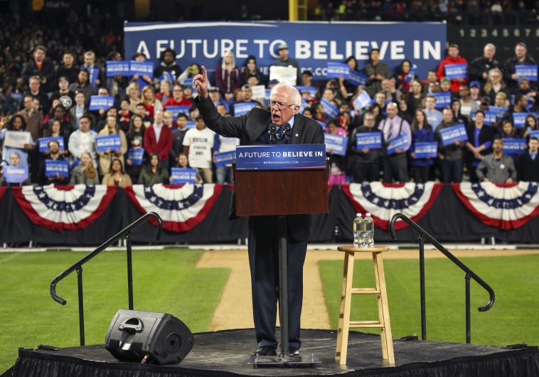 Democratic US presidential candidate Bernie Sanders speaks during a rally at Safeco Field in Seattle