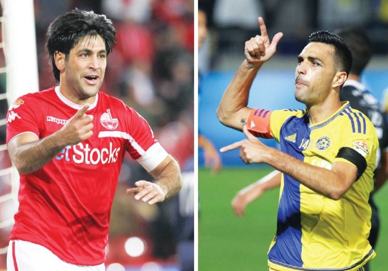 Hapoel Beersheba captain Elyaniv Barda (left) and Maccabi Tel Aviv captain Eran Zahavi