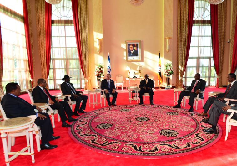 Prime Minister Benjamin Netanyahu with seven east African leaders