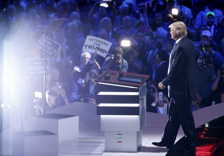 Republican U.S. presidential candidate Donald Trump appears onstage to introduce his wife Melania at