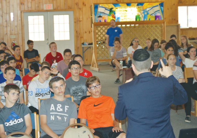 FORMER MK Dov Lipman speaks to youngsters at Camp Mesorah in Guilford, New York on Thursday