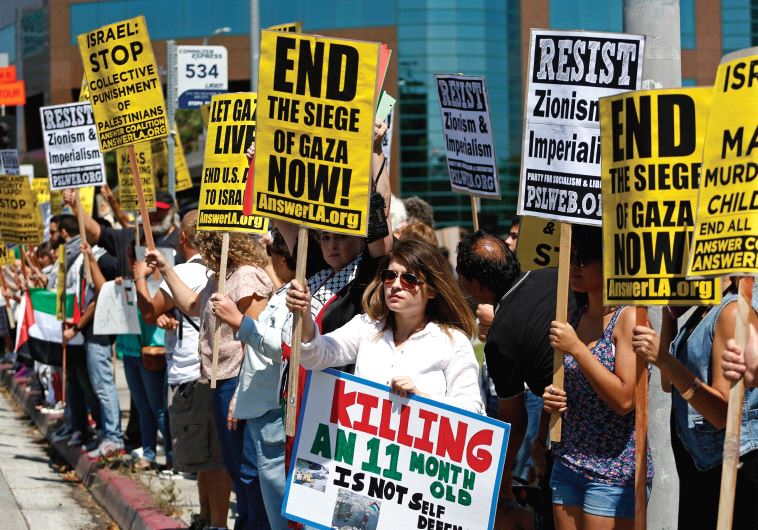 PRO-PALESTINIAN SUPPORTERS rally in Los Angeles in 2014. The current election has brought out many e