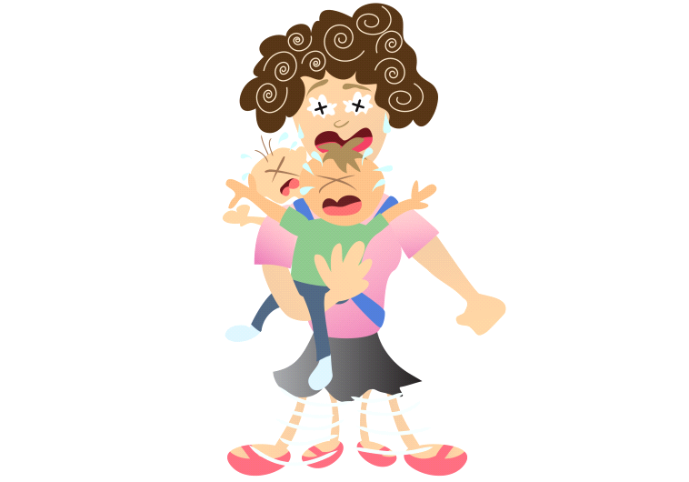 Stressed mom and kids
