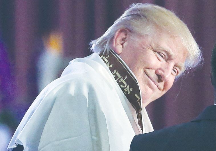 Trump in prayer shawl.