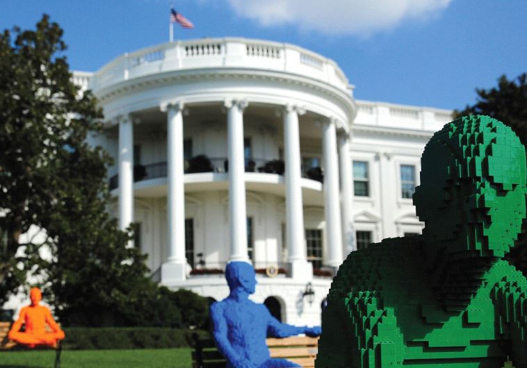 BUILDING BLOCKS of the next US policy in the Middle East? LEGO statues on park benches in the South 