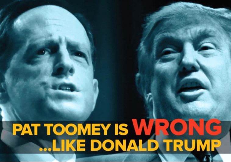 A SCREENSHOT from a J Street ad featuring Pennsylvania Sen. Pat Toomey’s position on the Iran deal.