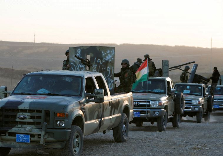 Peshmerga forces advance in the east of Mosul to attack Islamic State militants in Mosul, Iraq