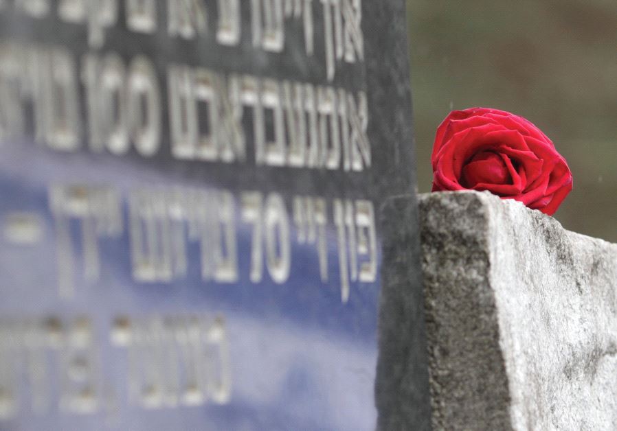 A RED ROSE is pictured during the March of the Living to honor Holocaust victims in Paneriai, near V