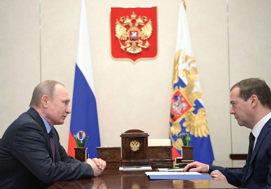 RUSSIA’S PRESIDENT Vladimir Putin meets with Prime Minister Dmitry Medvedev at the Novo-Ogaryovo sta