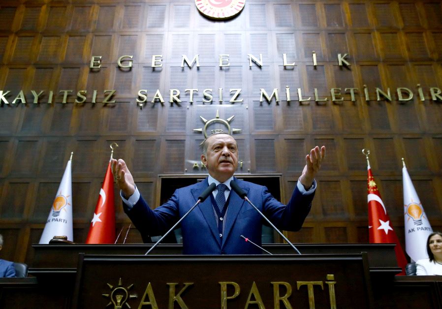 Turkish President Tayyip Erdogan addresses members of his ruling AK Party (AKP), June 13 2017.