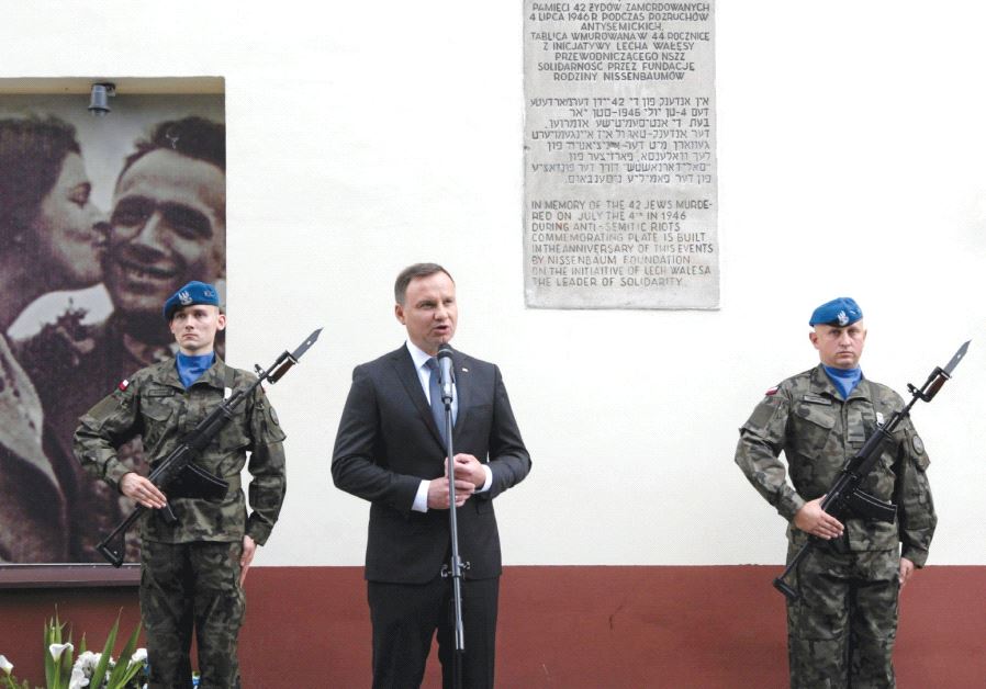 POLAND’S PRESIDENT Andrzej Duda speaks during the ceremony to commemorate the 70th anniversary of th