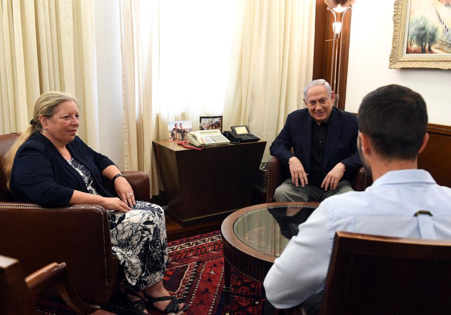 Prime Minister Benjamin Netanyahu meets Israel's Ambassador to Jordan Einat Schlein and wounded secu