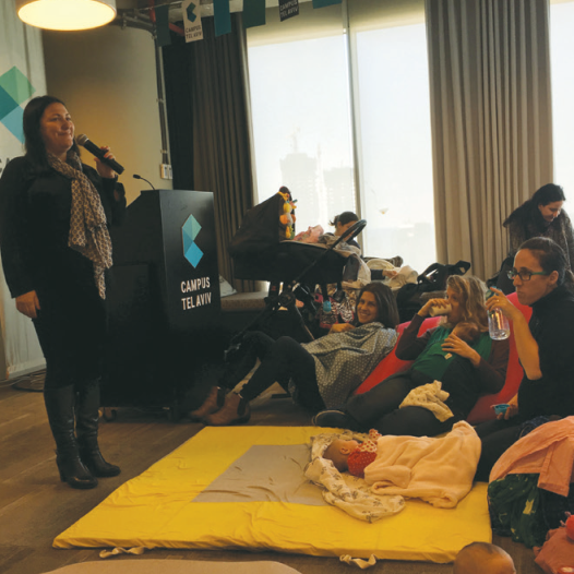 ENTREPRENEUR HILLA BRENNER speaks at Campus for Moms, an initiative at Tel Aviv’s Google office 