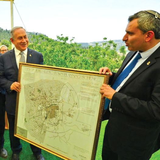 FROM LEFT) Jerusalem Development Authority CEO Eyal Haimovsky, Jerusalem Mayor Nir Barkat, Prime Min