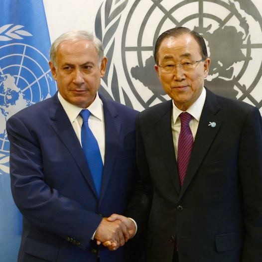 Prime Minister Benjamin Netanyahu (L) and UN Secretary-General Ban Ki-moon meet in New York