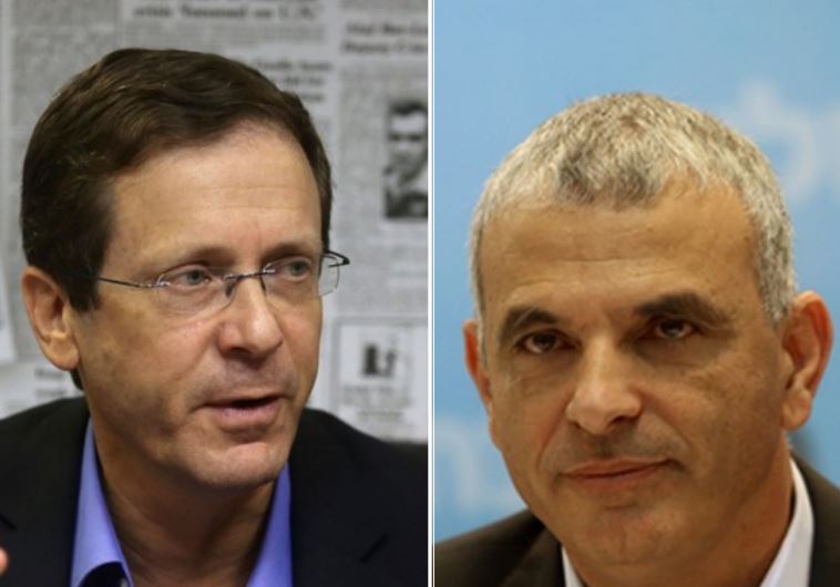 Zionist Union head Isaac Herzog (left) and Kulanu leader Moshe Kahlon