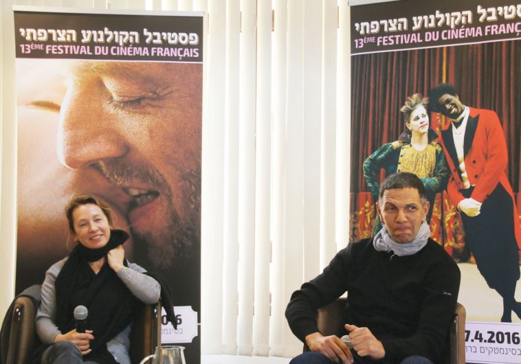 FRENCH DIRECTORS Emmanuelle Bercot (left) and Roschdy Zem speak to reporters at a press conference i