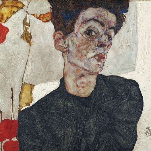 Egon Schiele painting from 1912 titled Self-Portrait with Physalis
