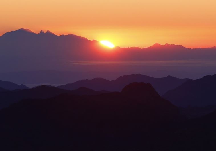 The sunrise is seen from the summit of Mount Moses, near the city of Saint Catherine, Egypt