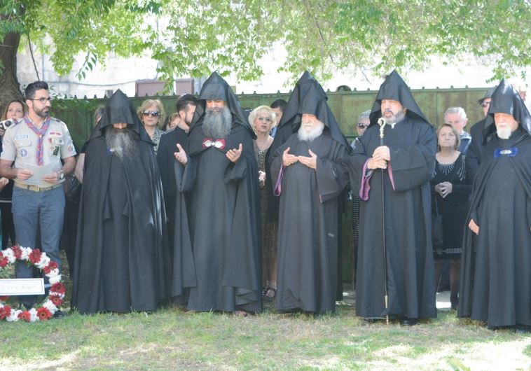 ARMENIAN PATRIARCH of Jerusalem Nourhan Manougian (holding staff)