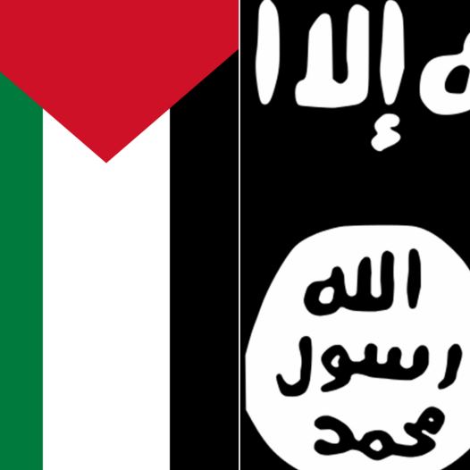 The flags of the Palestine Liberation Organization and Islamic State