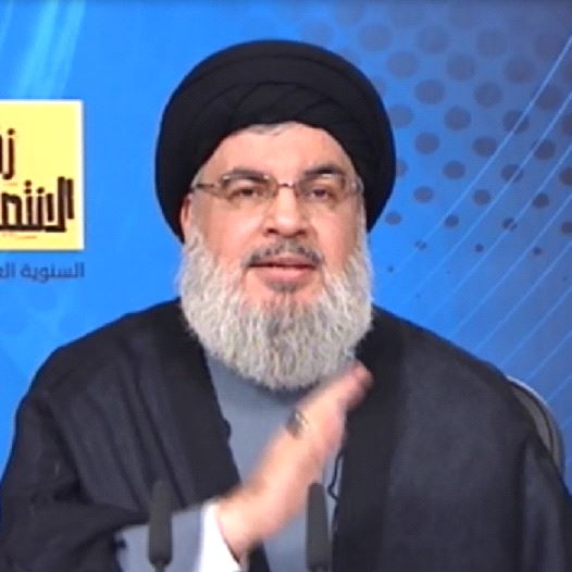 Hassan Nasrallah during a video broadcast.